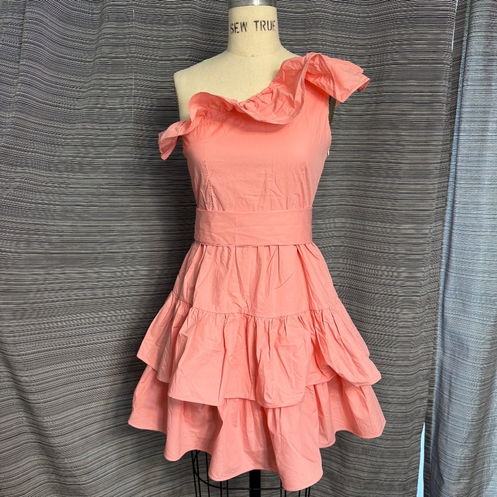 NWT Young 17 Peach Cotton One-Shoulder Dress Size Medium